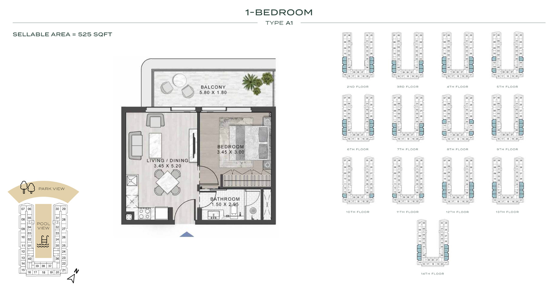 1 Bedrooms Apartment Floor Plan