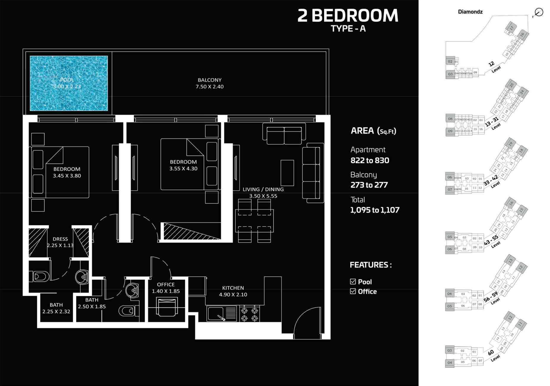 2 Bedrooms Apartment Floor Plan