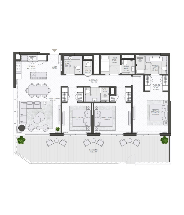 3 Bedrooms Apartment Floor Plan