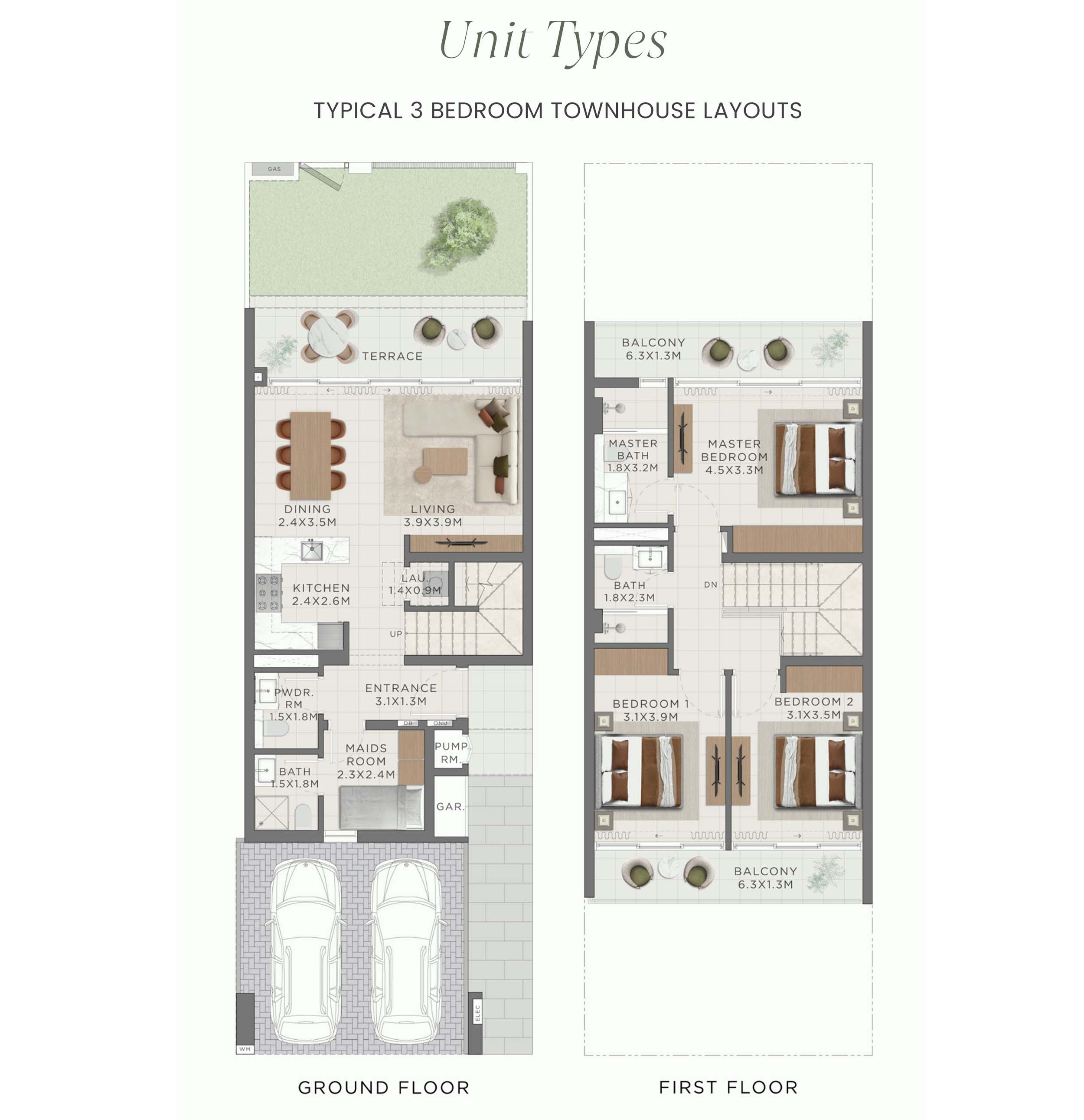 3 Bedrooms Townhouse Floor Plan