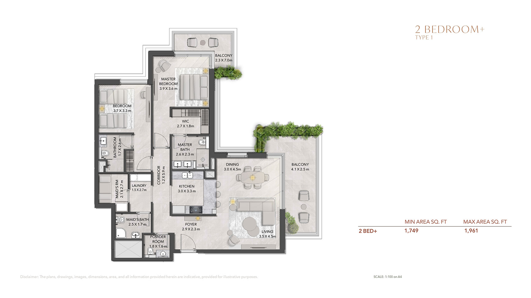 2 Bedroom Apartments Floor Plan