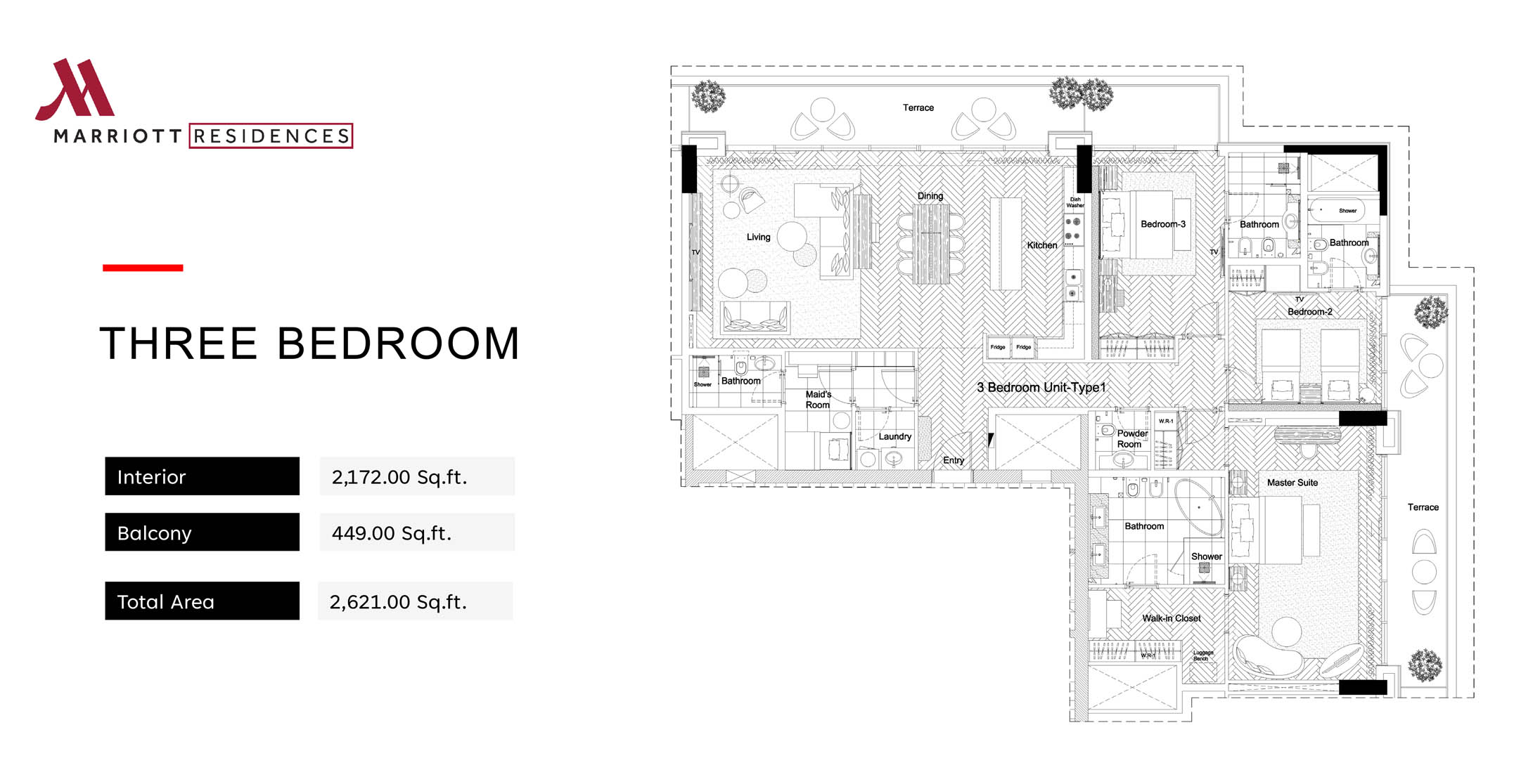 3 Bedroom Apartments Floor Plan