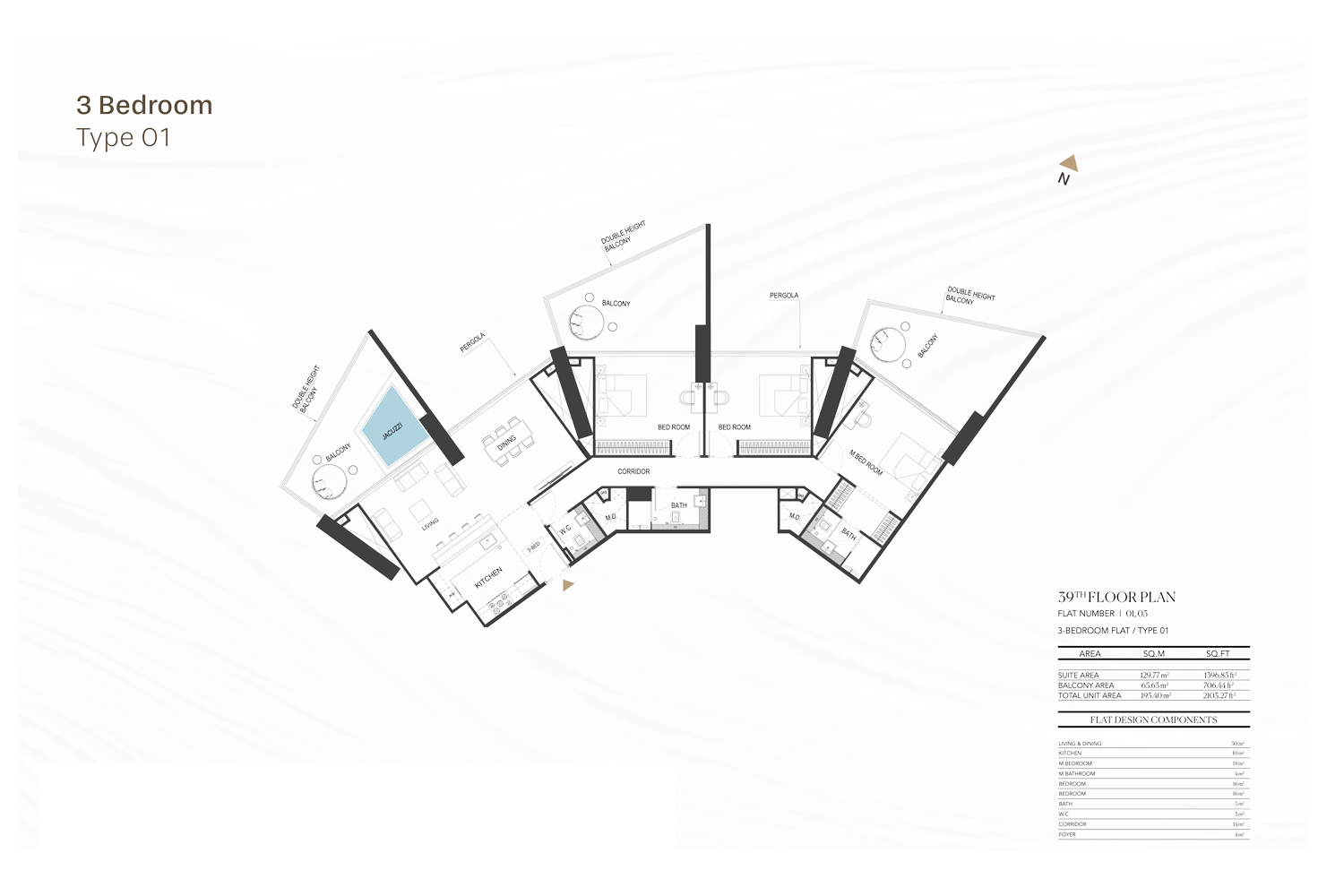 3 Bedroom Apartments Floor Plan